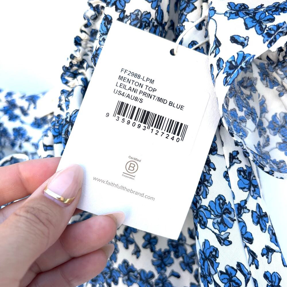New Faithfull The Brand Menton Top Leilani Blue Floral Cottagecore Blouse 4 - Picture 6 of 8